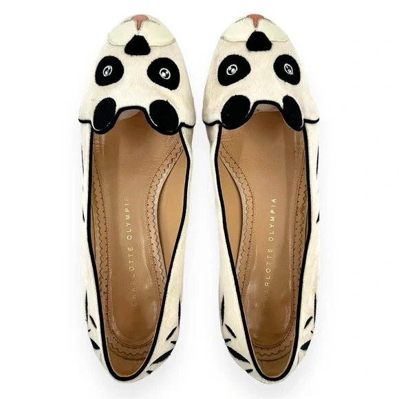 Charlotte Olympia Panda Velvet Flats in White sz 37.5 - Shoes